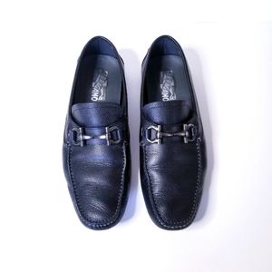 Salvatore Ferragamo Black Pebbled Leather Loafers